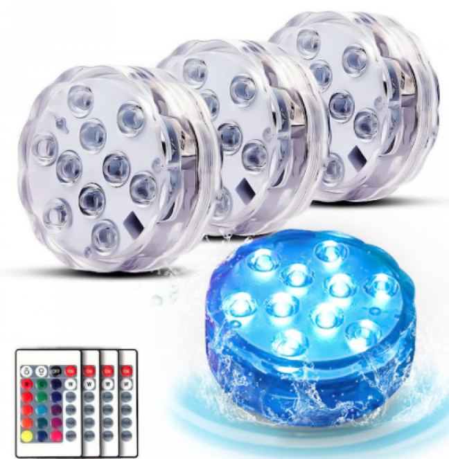 Set 4 lampi LED RGB  cu telecomanda  rezistente la apa